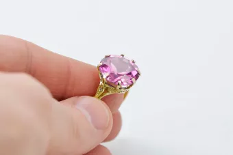 Style vintage Anneau Améthyste Or jaune 14 carats vrc073y